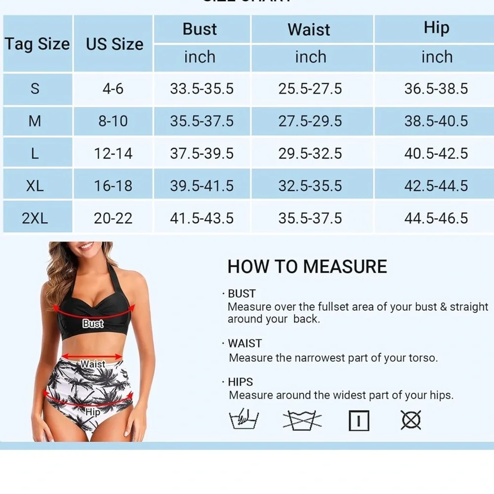 Womens High Waisted Bikini Push Up Swimsuits Two Piece Bathing Suits Size M